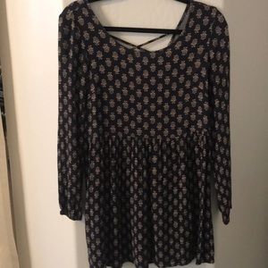 Forever 21 long sleeve dark blue and tan dress